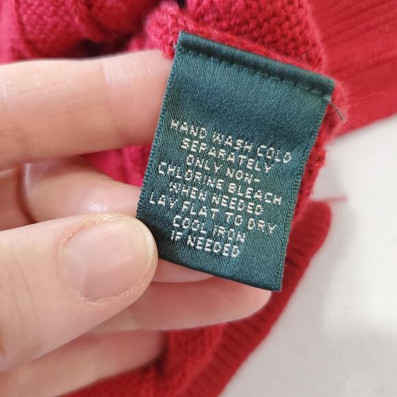 Y2K Ralph Lauren Sweater Womens Medium Red Cable Knit Crewneck Preppy Academia - Picture 6 of 8